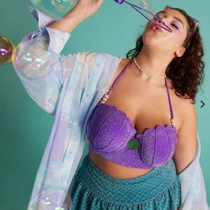 Disney Little Mermaid Ariel Sea Shell Halter Swim Top Plus Size 5 Bottom Size 3